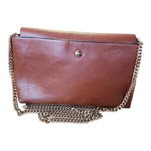 Zara Trafaluc Faux Cognac Brown Leather Gold Chain Crossbody Clutch Bag Purse